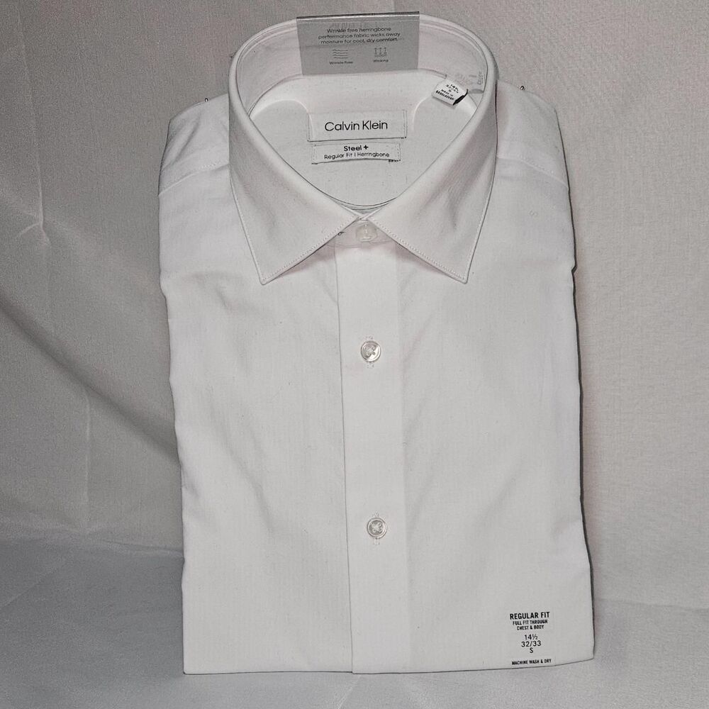 Calvin Klein Steel+ Regular Fit Dress Shirt – White – Size Small (14.5 / 32-33)